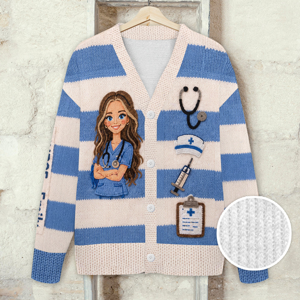 Personalized Custom Photo Nurse Life Knit Cardigan Sweater - Registered Nurse Appreciation Gift for Work & Everyday Wear