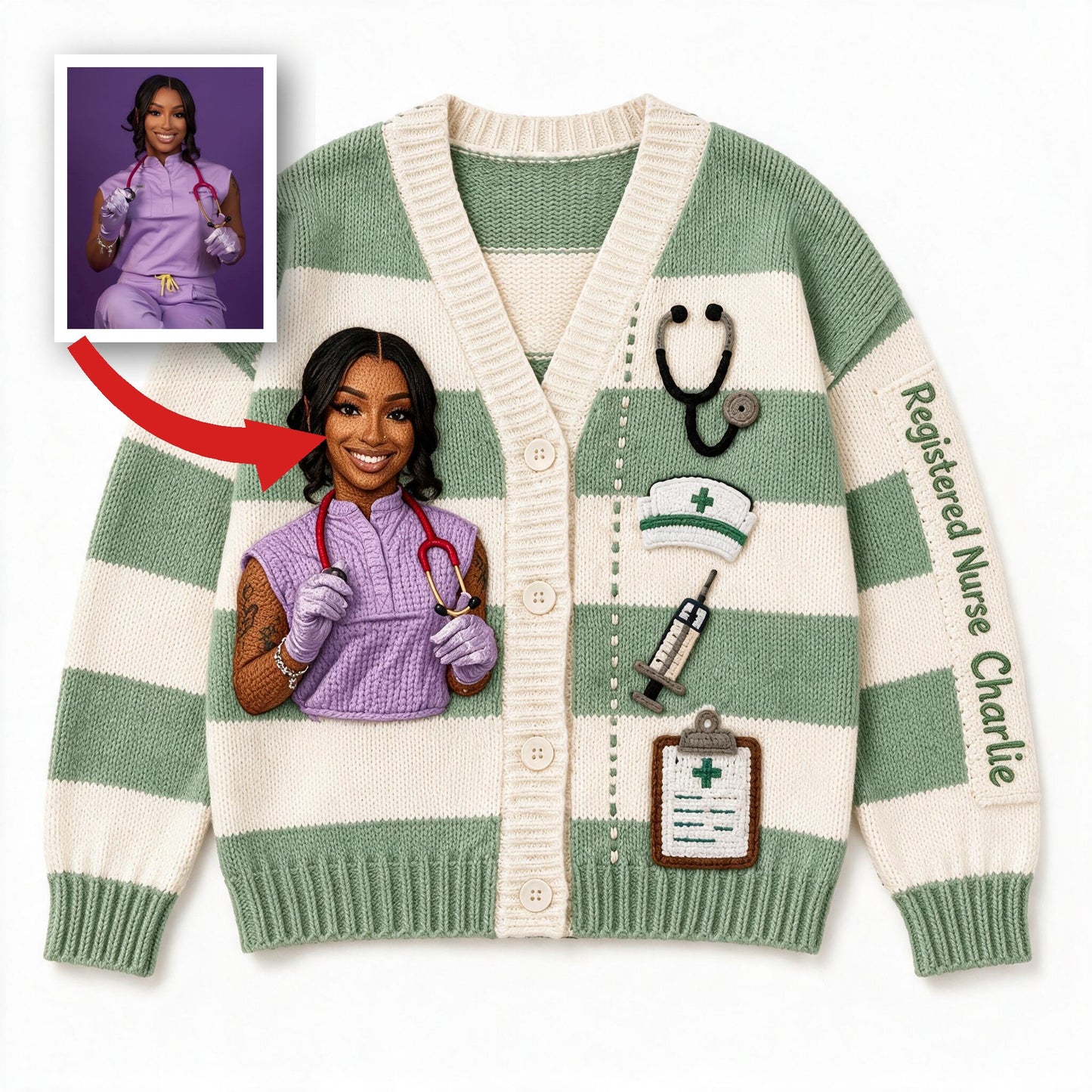 Personalized Registered Nurse Cardigan Sweater | Cute Faux Knit Nurse Life Design, Perfect Latin Nurse Appreciation Gift for Work and Casual Wear