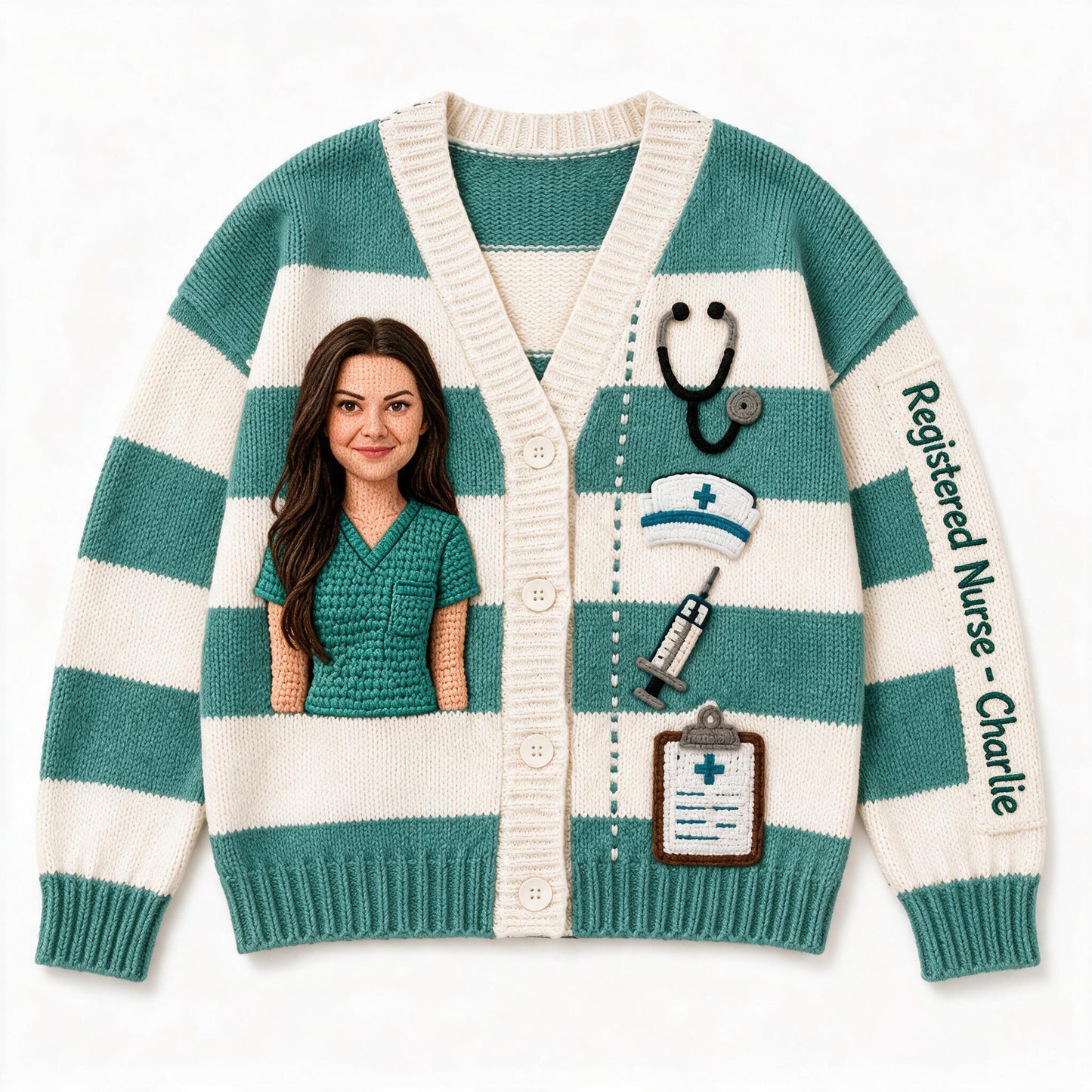 Personalized Custom Photo Nurse Life Knit Cardigan Sweater - Registered Nurse Appreciation Gift for Work & Everyday Wear
