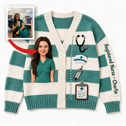 Cardigan Tricot Personnalisé Photo Infirmière - Cadeau Appréciation Infirmière