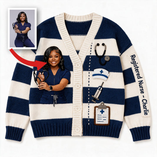 Cardigan en tricot noir personnalisé pour infirmière, cadeau d'appréciation réfléchi pour les travailleurs de la santé