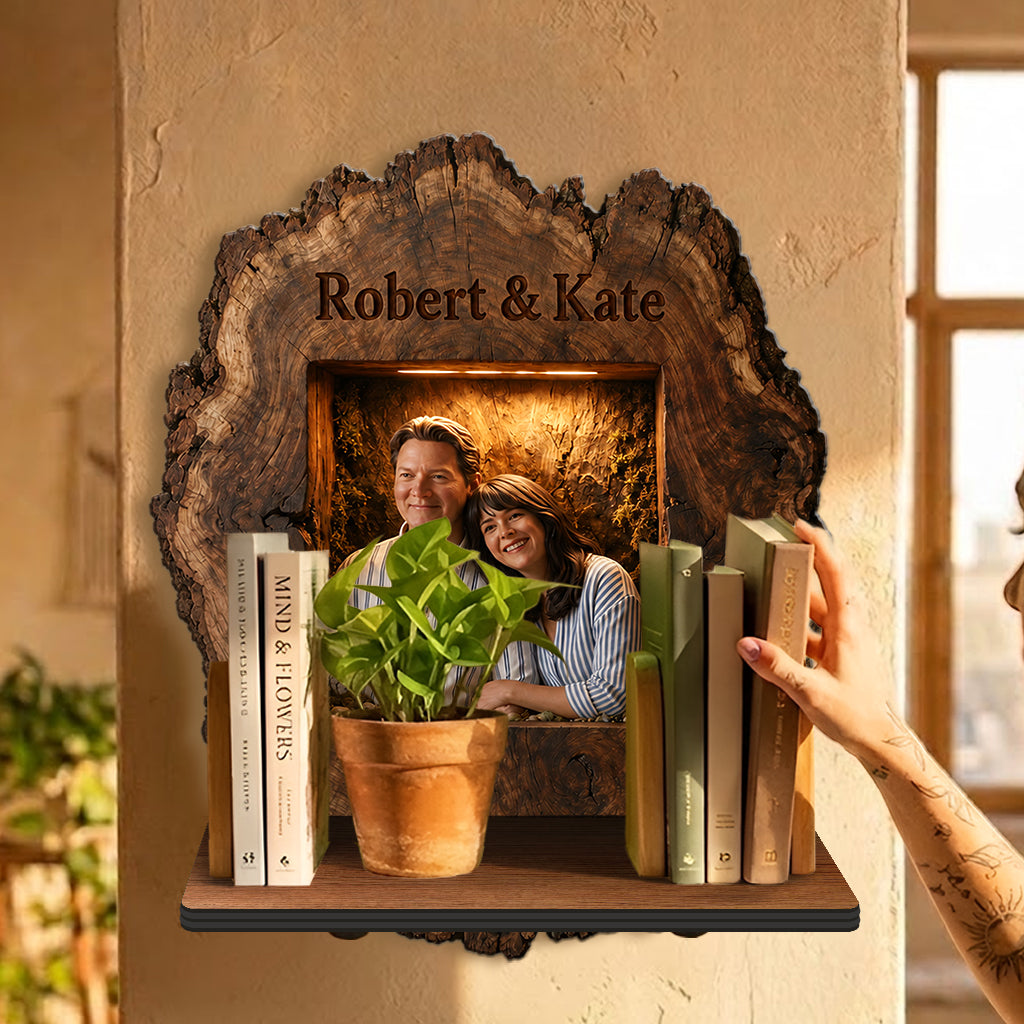 Personalized Rustic Live Edge Latin Couple Wooden Floating Shelf Romantic Custom Wall Decor Valentine Anniversary Gift