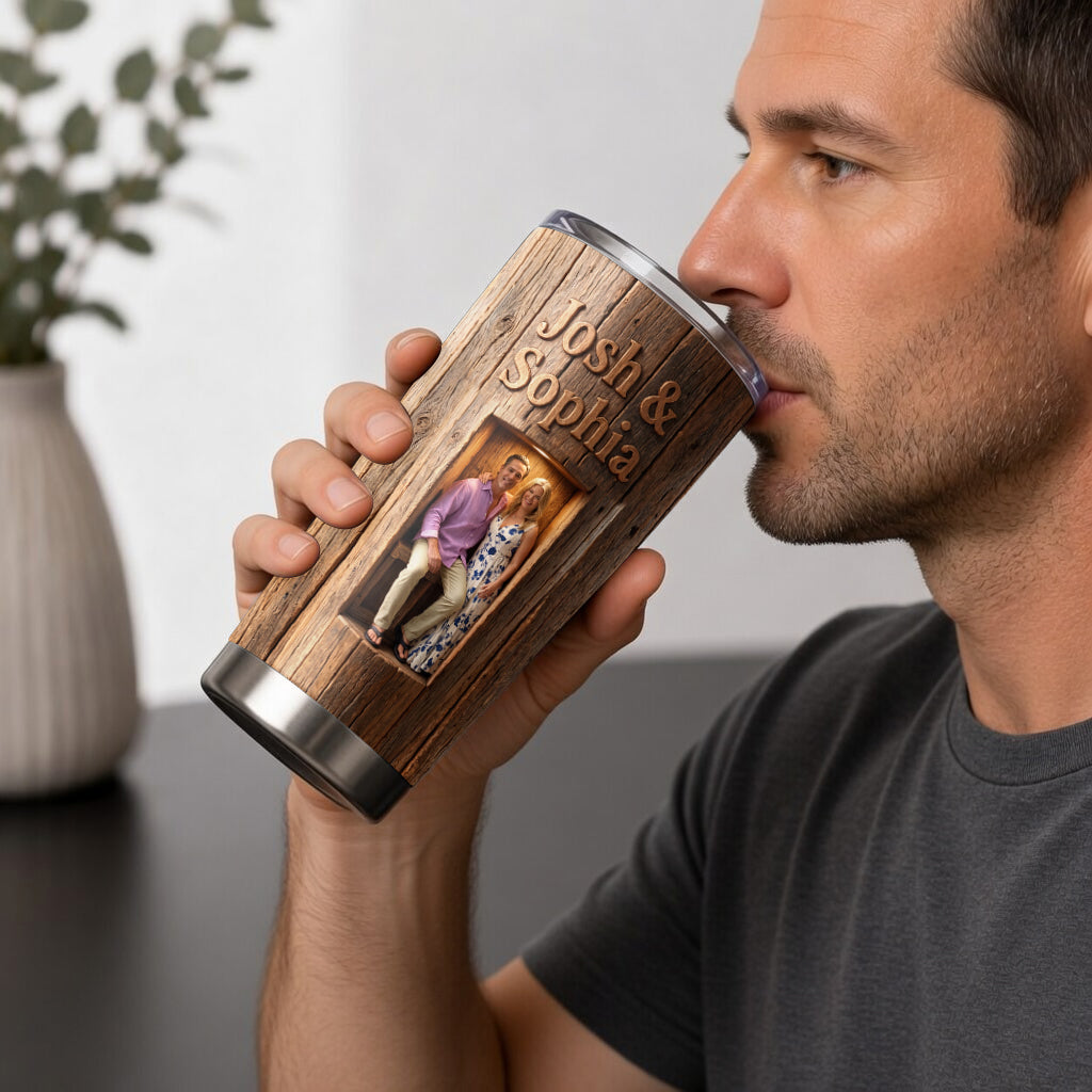 Personalized 'You & Me We Got This' 3D Embracing Young Couple Tumbler, Romantic Anniversary Gift for Couples