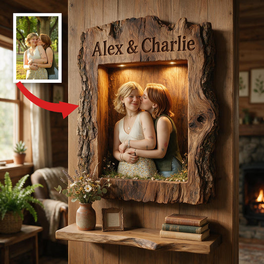 Personalized Rustic LGBTQ Couple Wooden Floating Shelf, Custom Wall Decor Gift for Anniversary, Pride, Housewarming or Valentine's Day