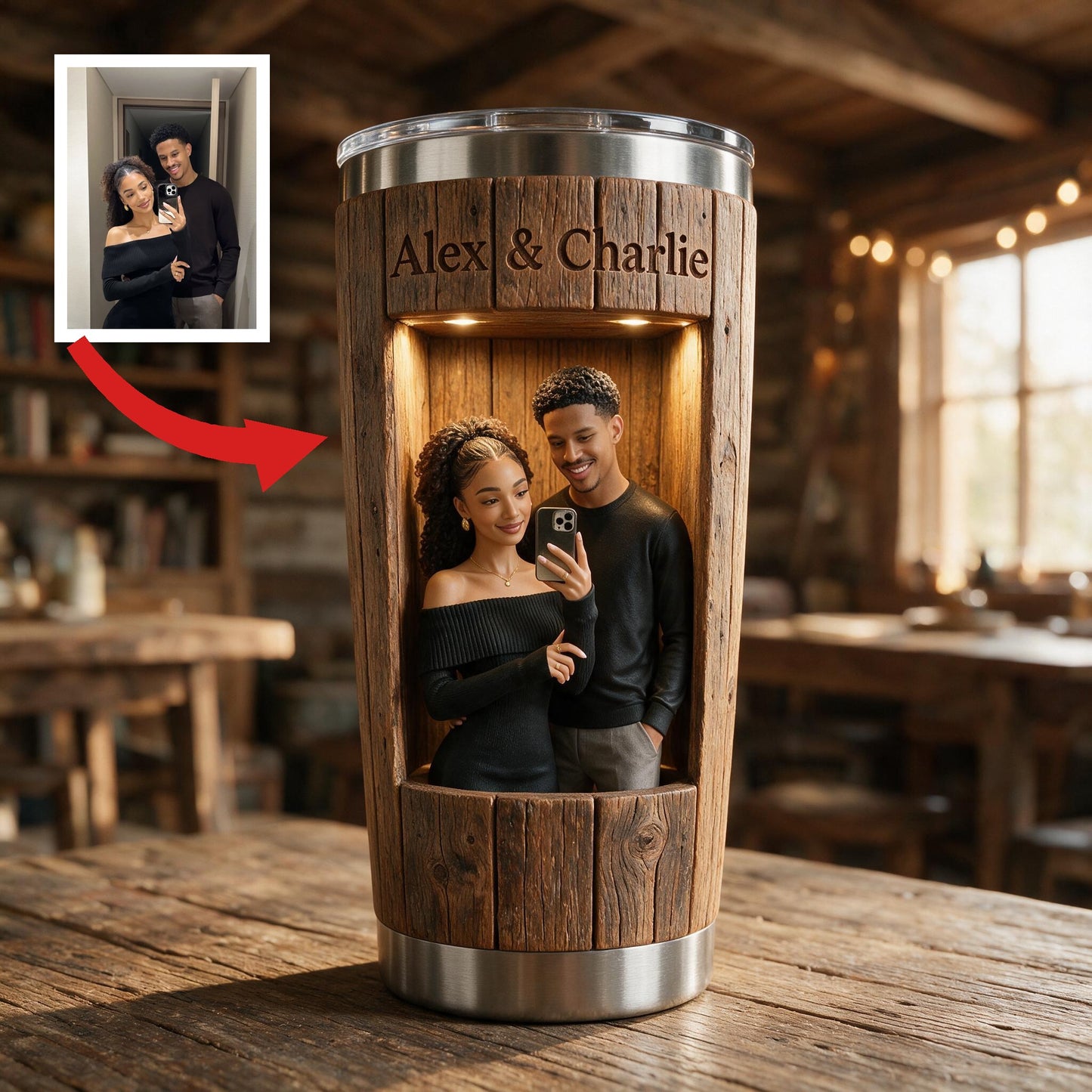 Personalized Rustic 3D Young Black Couple Selfie Tumbler - 'You & Me We Got This' Romantic Custom Couple Anniversary Gift