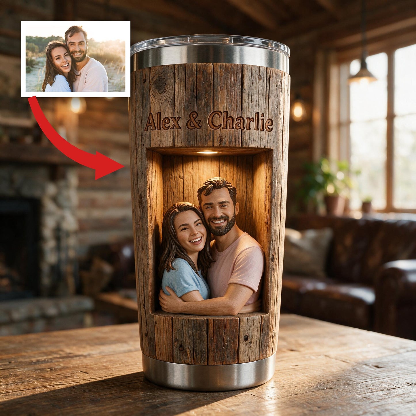 Personalized Rustic 3D Carved Young Latin Couple Tumbler - 'You & Me We Got This' Romantic Anniversary Gift for Partners