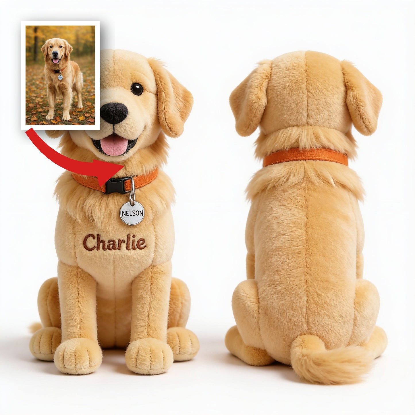 Personalized Fluffy Golden Retriever Plush Keychain, Custom Name Dog Charm Gift for Golden Retriever Lovers