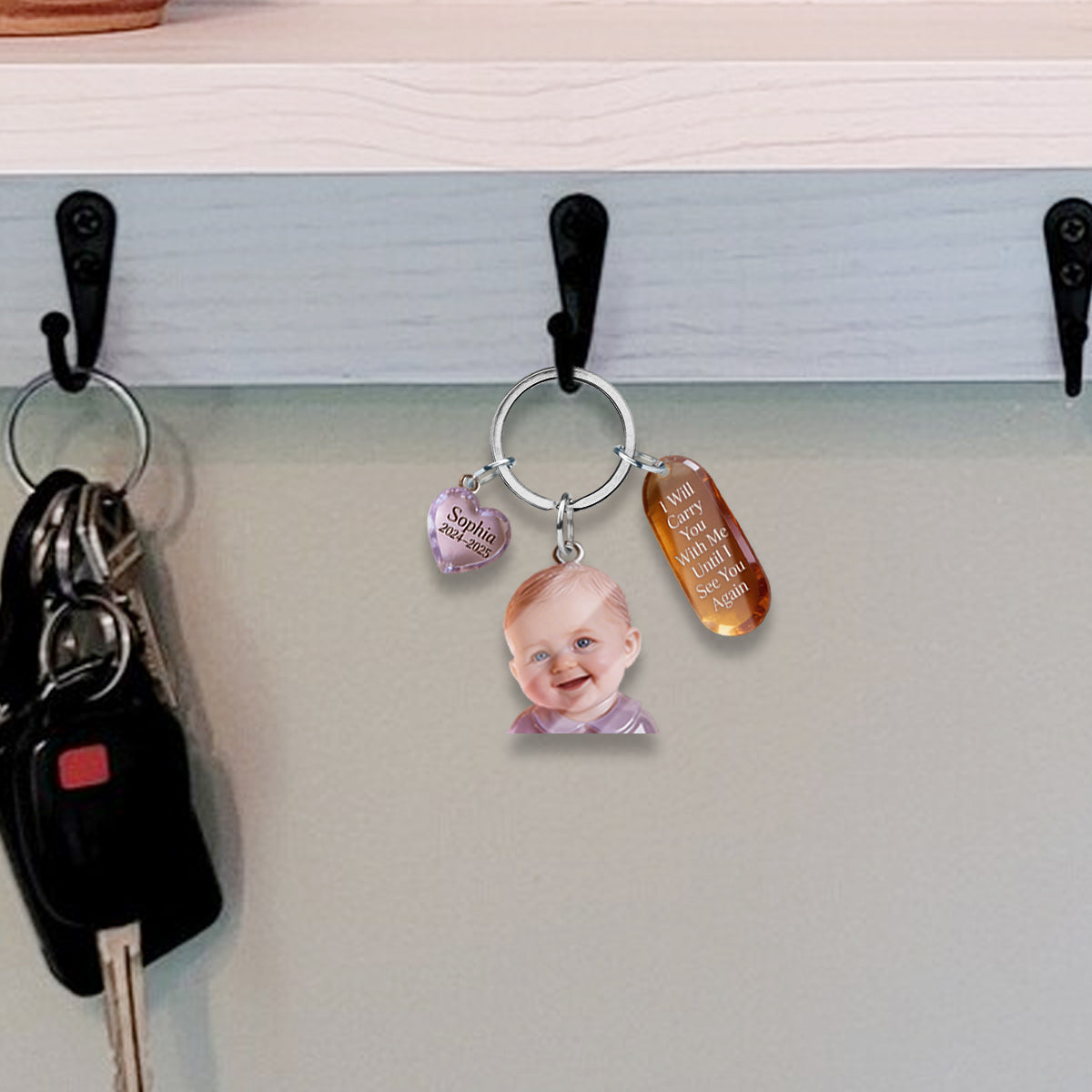 Personalized Black Man Photo Memorial Keychain with Angel Charms, Custom Sympathy Remembrance Keepsake Gift for Loved Ones