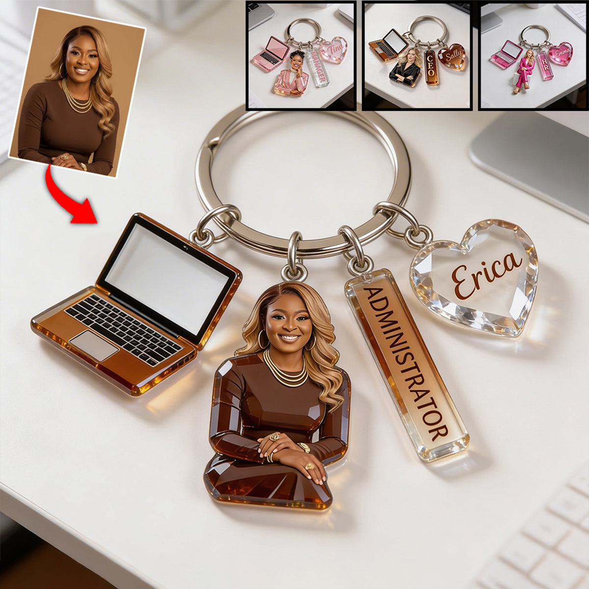 Personalized Adult Man Coworker Keychain, Custom Office Staff Appreciation Gift With Themed Acrylic Charms