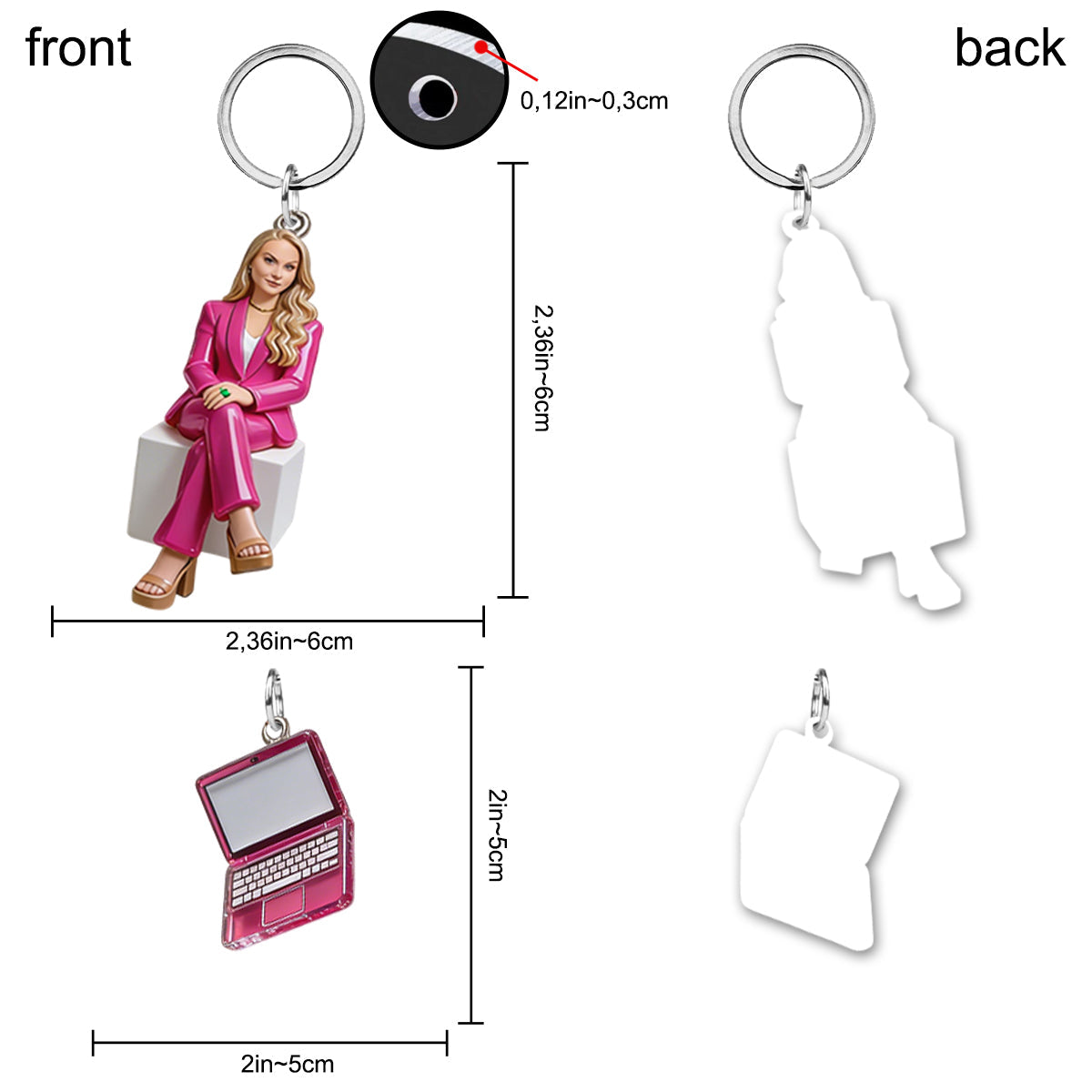 Personalized Adult Woman Portrait Keychain, Custom Office Team Appreciation Gift For Coworker Colleague With Charms