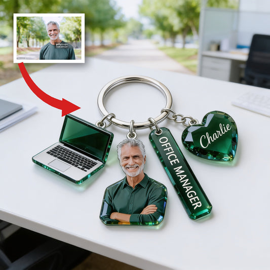 Personalisierter Schlüsselanhänger für Erwachsene, individuelles Geschenk für Büromitarbeiter mit thematischen Acryl-Anhängern