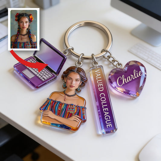 Porte-clés Portrait Femme Latin Personnalisé - Cadeau de Reconnaissance Bureau