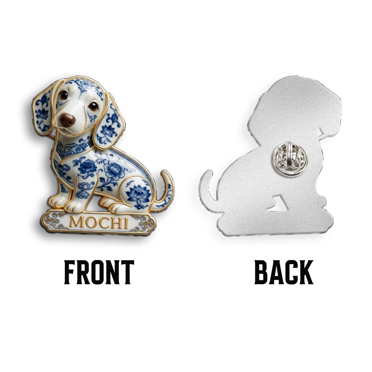 Personalized Blue & White Porcelain Chihuahua 3D Embossed Enamel Pin, Cute Custom Gift for Chihuahua Dog Lovers