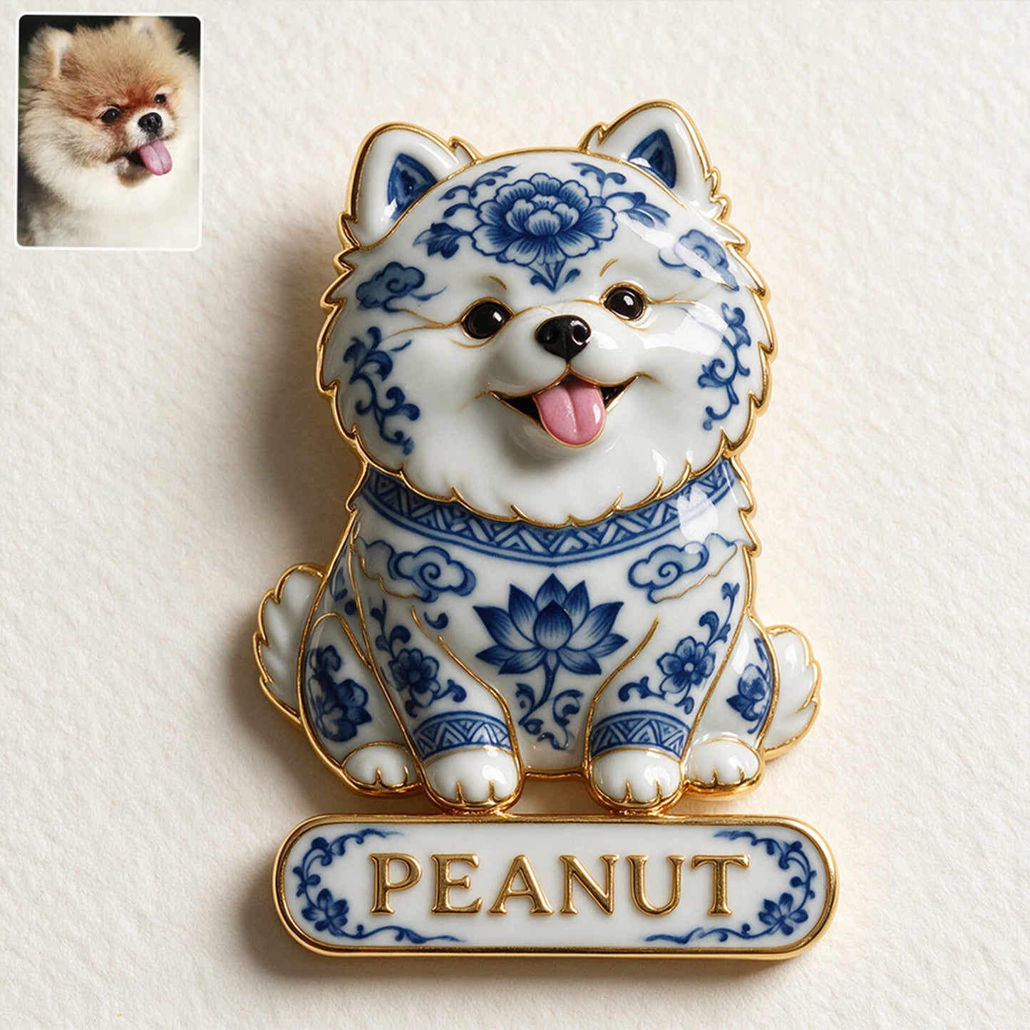 Personalisierte 3D-Relief-Emaille-Nadel mit blau-weißem Porzellan Greyhound, Geschenk für Hundeliebhaber