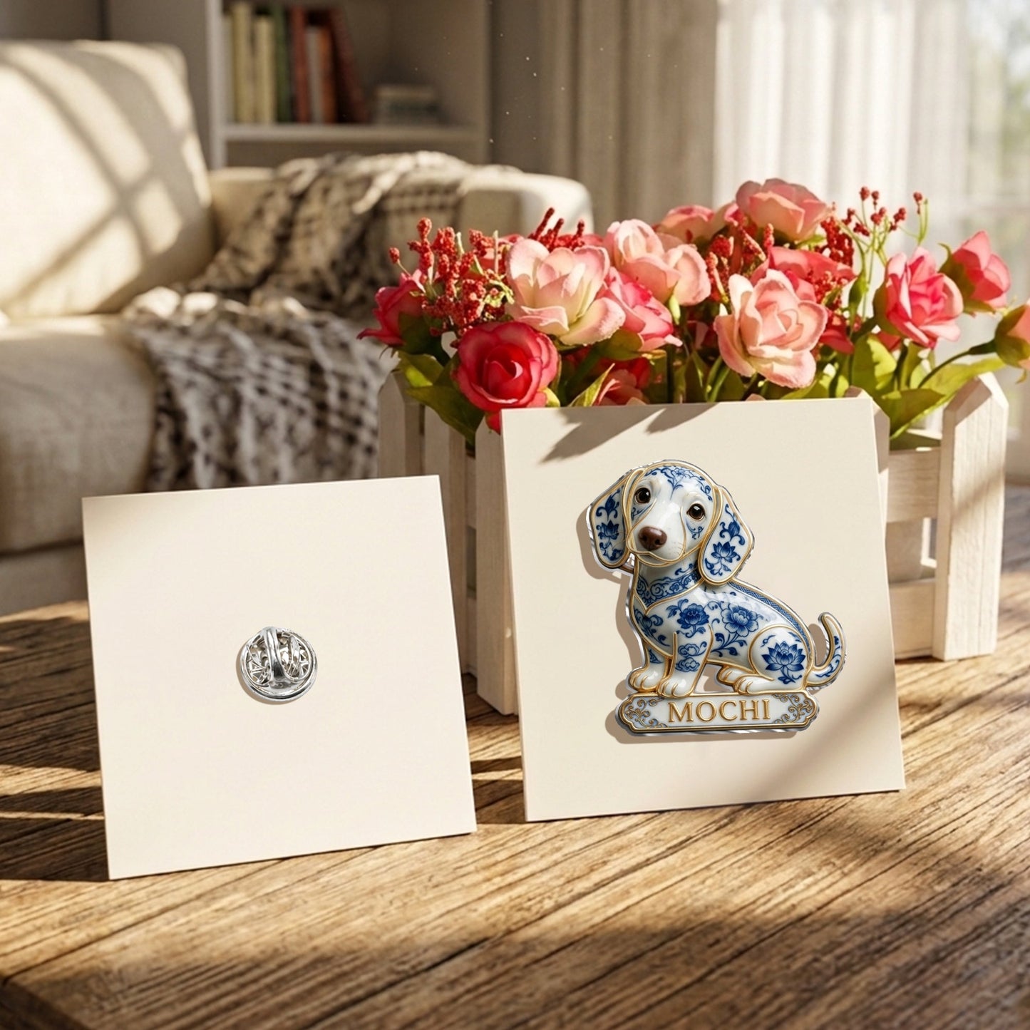 Épinglette en Émail Personnalisée Shih Tzu Porcelaine Bleu et Blanc 3D