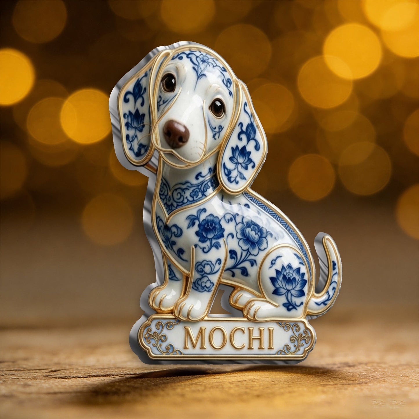 Personalisierte 3D-Relief-Emailleschließe Französische Bulldogge in Blau und Weiß