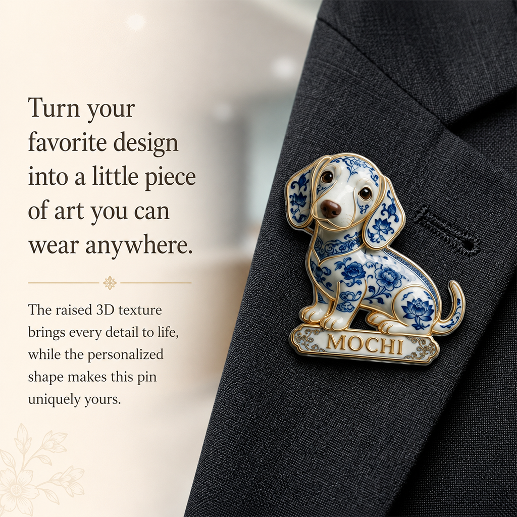 Niedliche personalisierte blaue & weiße Porzellan Labrador Retriever Welpen 3D-Relief-Emaille-Nadel, Geschenk für Hundeliebhaber