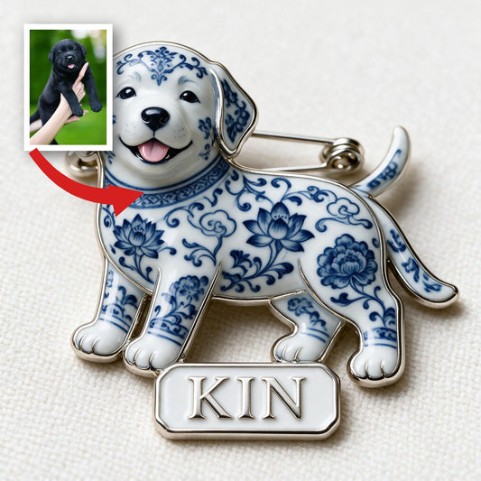 Cute Personalized Blue & White Porcelain Labrador Retriever Puppy 3D Embossed Enamel Pin, Dog Lover Gift
