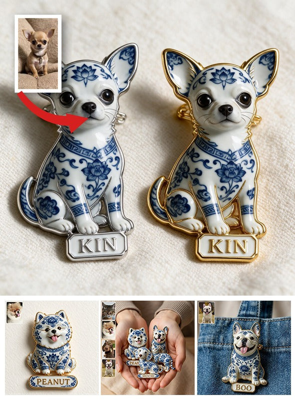 Personalisierte 3D-Relief-Emaille-Nadel im blauen und weißen Porzellan-Look