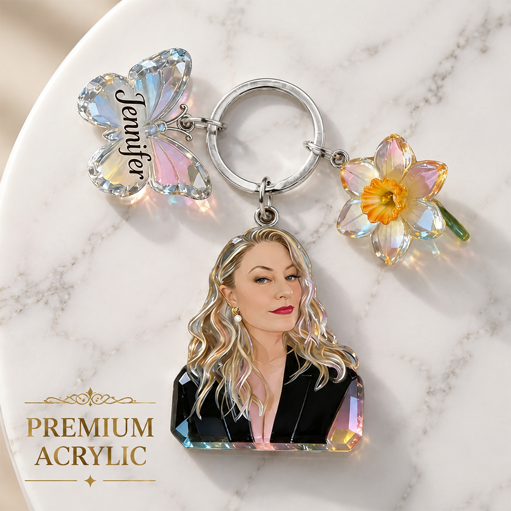 Personalized Crystal Latina Grandma Portrait Keychain - Custom Name Rose Butterfly Charm Sentimental Gift for Grandmother