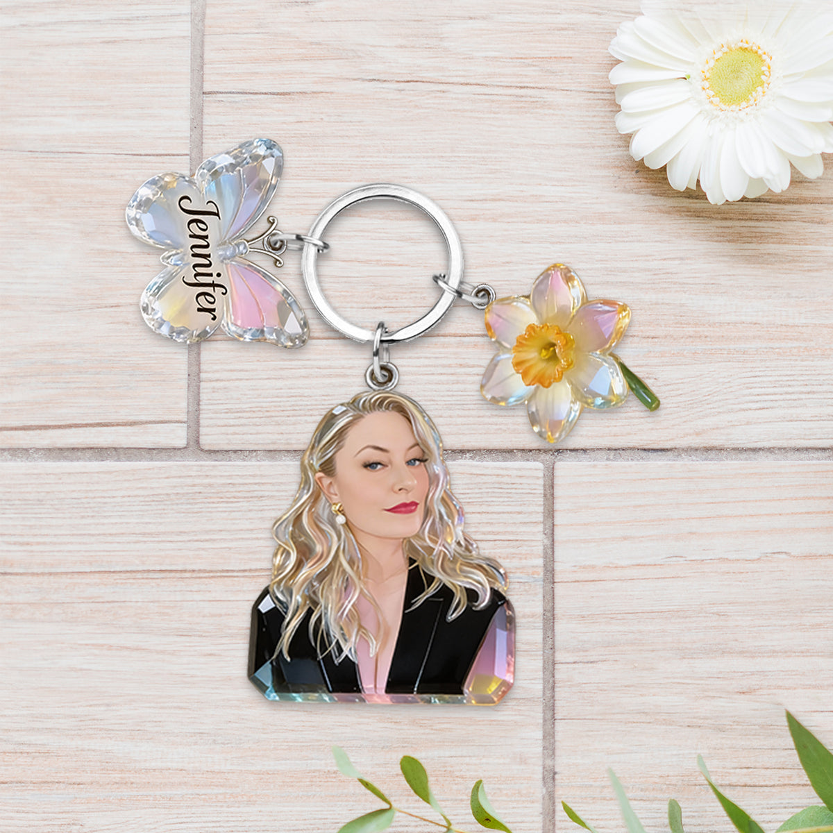 Personalized Crystal Latina Grandma Portrait Keychain - Custom Name Rose Butterfly Charm Sentimental Gift for Grandmother