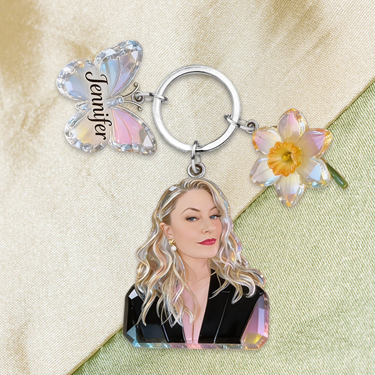 Personalized Crystal Latina Grandma Portrait Keychain - Custom Name Rose Butterfly Charm Sentimental Gift for Grandmother