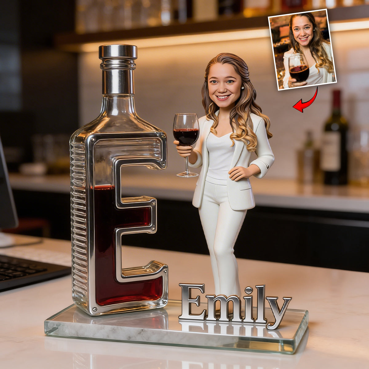 Personalized Wine Lover Custom Shaped Acrylic Plaque - Blonde Adult Woman with Wine Glass, Custom Name Home Bar Decor Gift