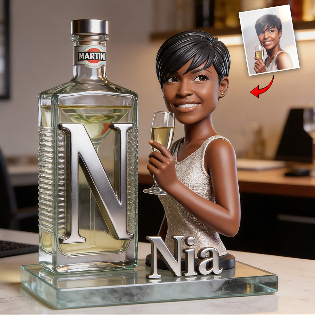 Personalized Custom Shaped Acrylic Plaque | Stylish Adult Wine Lover Black Woman with Wine Glass, Unique Bar Desk Decor Gift