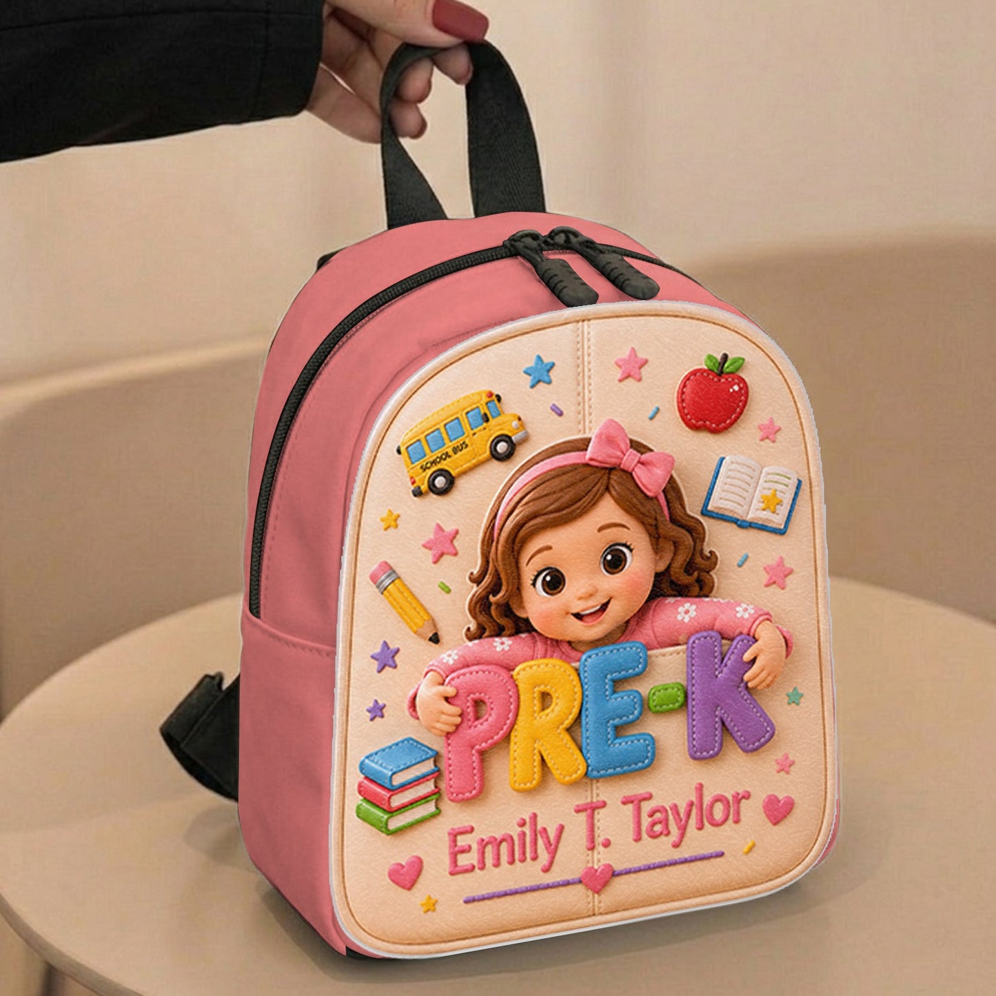 Personalized 3D Little Latina Girl Pre-K Backpack Custom Leather Patch Perfect Back To School Gift For Preschool Kids