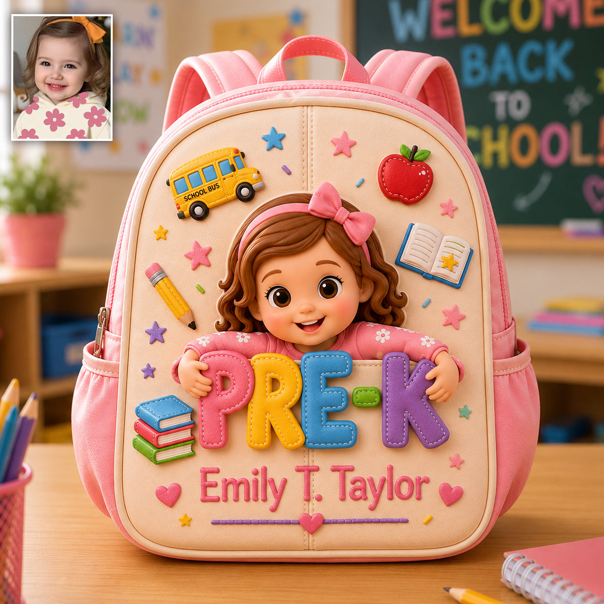 Personalized 3D Little Latina Girl Pre-K Backpack Custom Leather Patch Perfect Back To School Gift For Preschool Kids