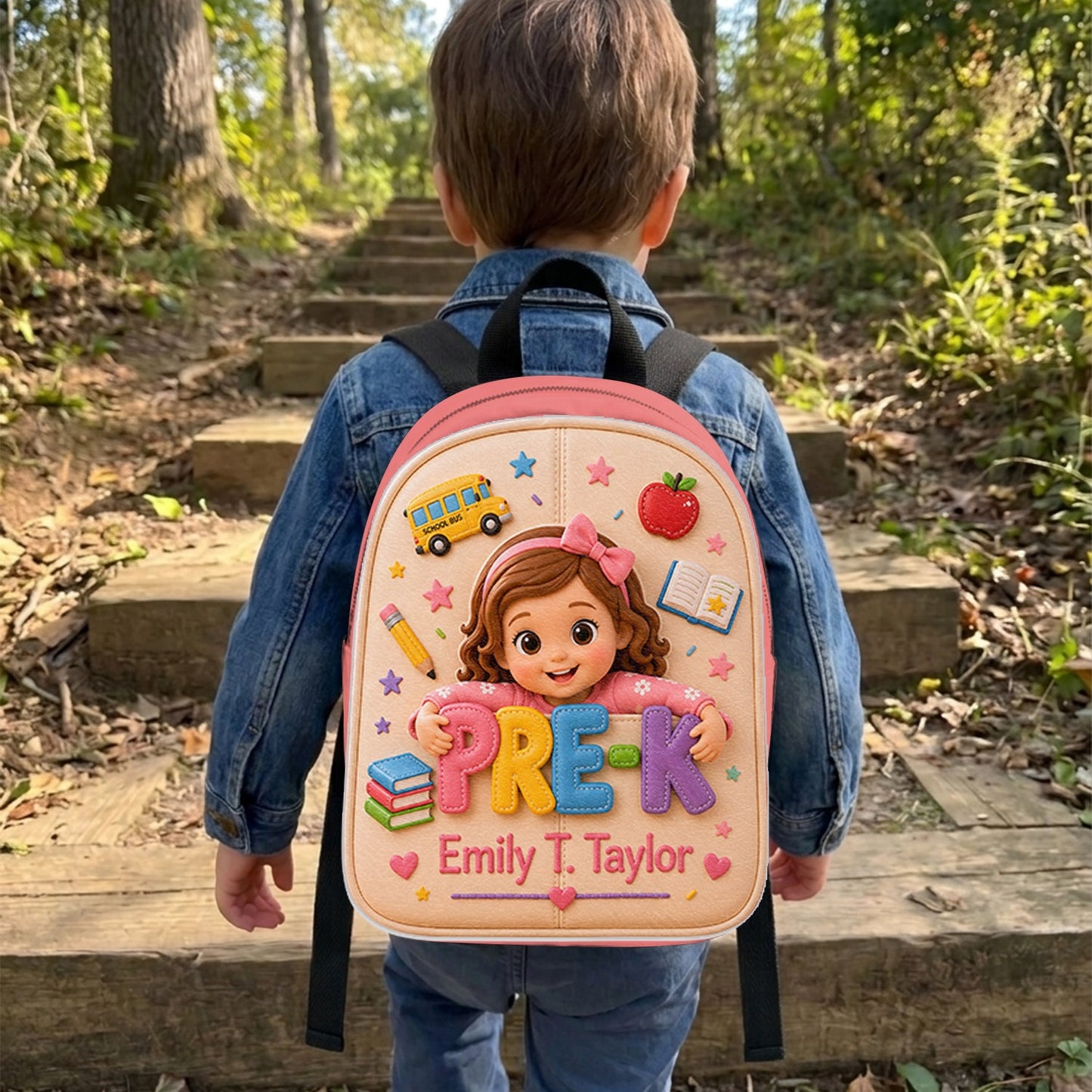 Personalized 3D Little Latina Girl Pre-K Backpack Custom Leather Patch Perfect Back To School Gift For Preschool Kids