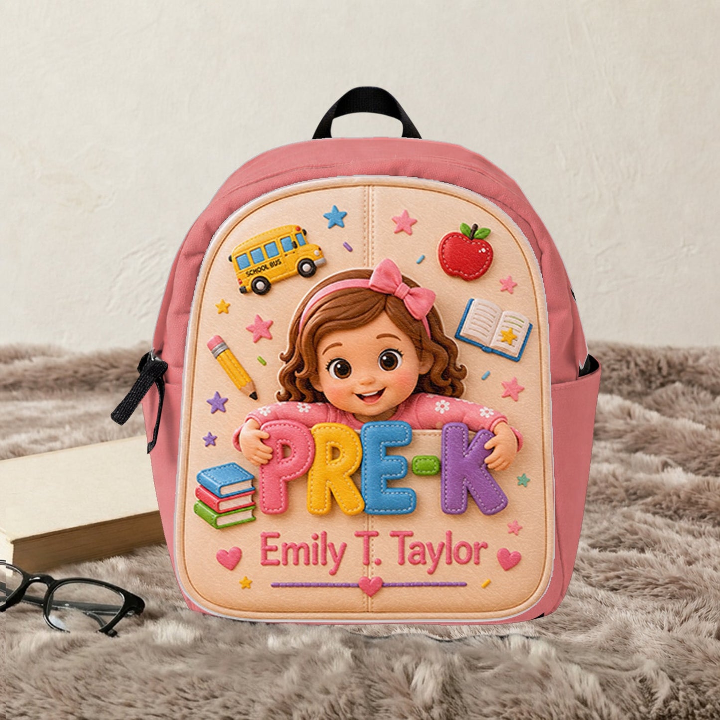 Personalized 3D Little Latina Girl Pre-K Backpack Custom Leather Patch Perfect Back To School Gift For Preschool Kids