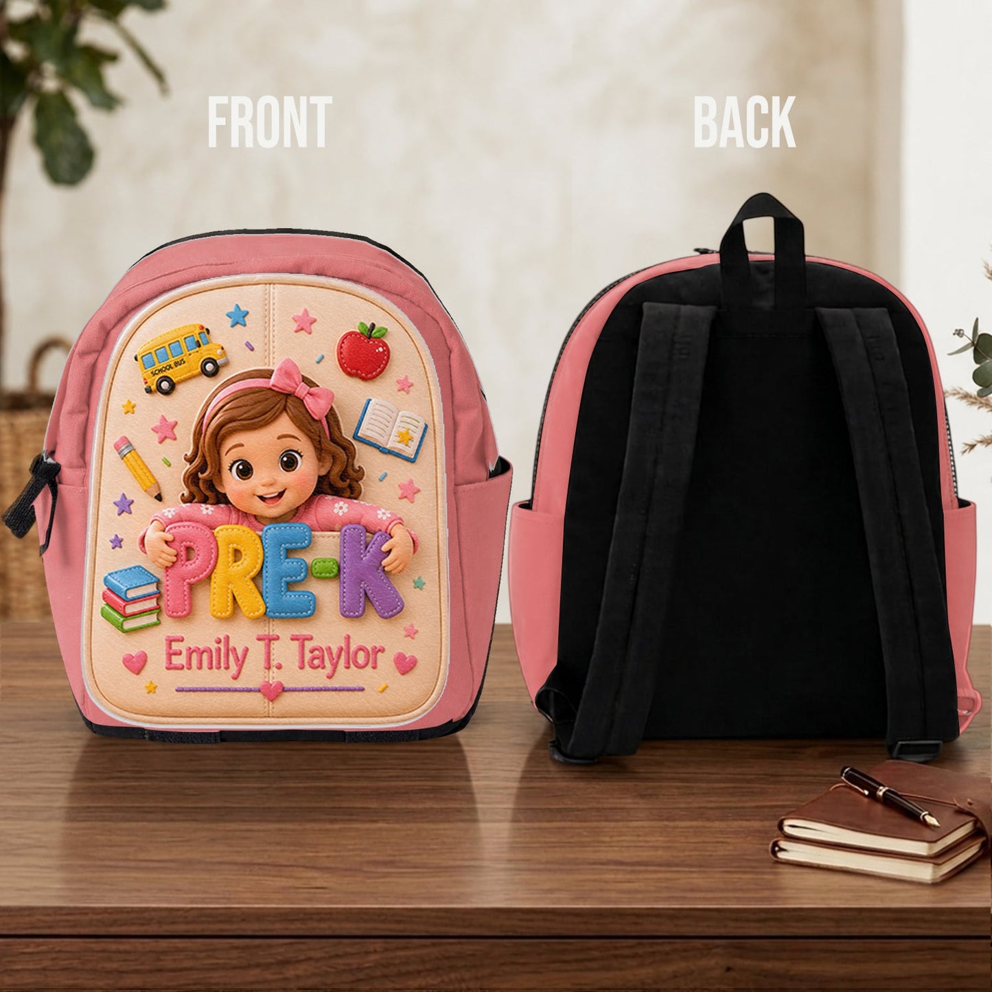 Personalized 3D Little Latina Girl Pre-K Backpack Custom Leather Patch Perfect Back To School Gift For Preschool Kids
