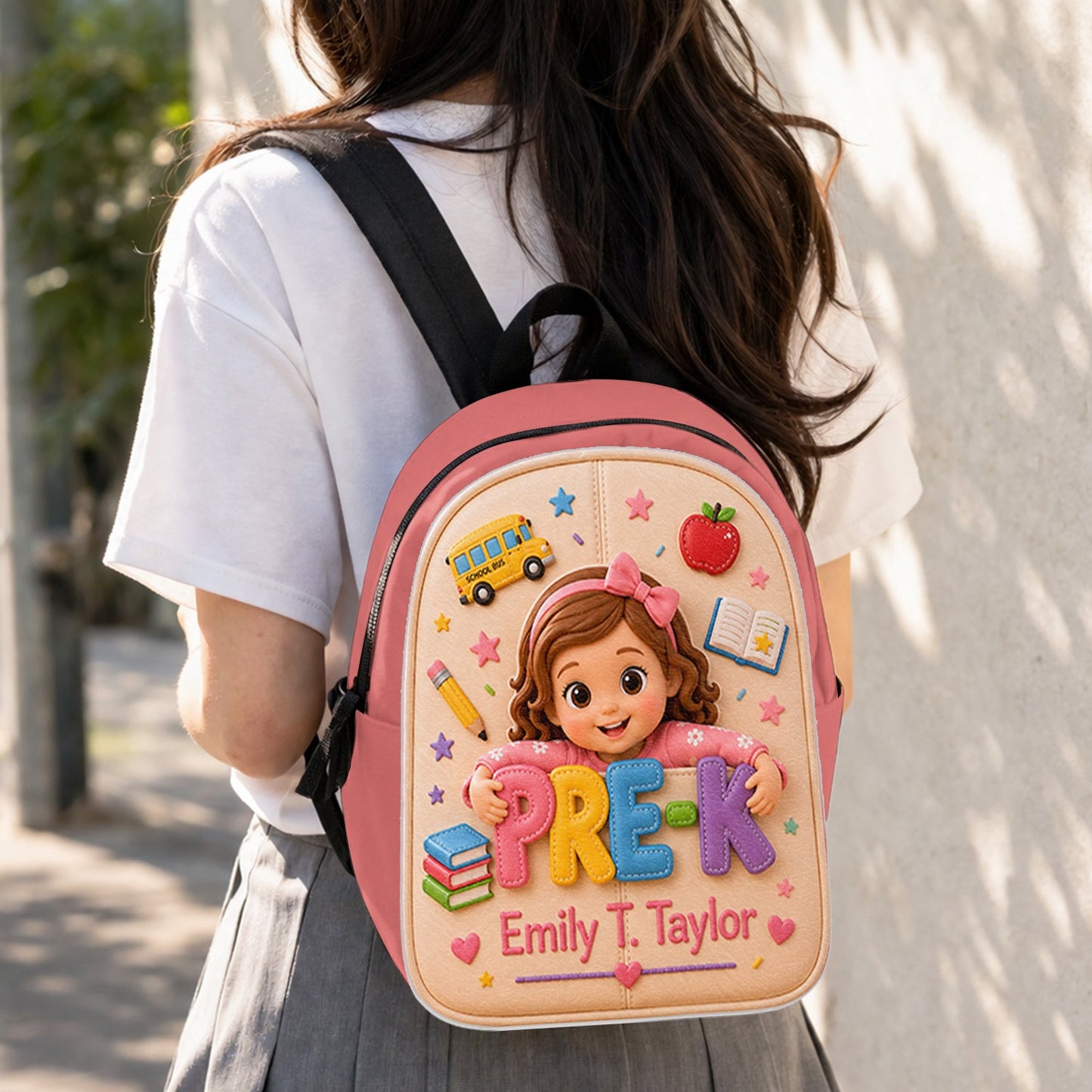 Personalized 3D Little Latina Girl Pre-K Backpack Custom Leather Patch Perfect Back To School Gift For Preschool Kids