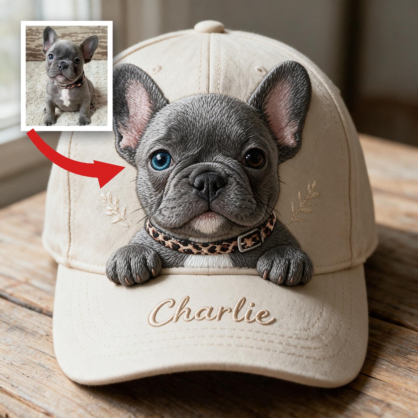 Personalized Embroidered Grey French Bulldog Puppy Classic Cap, Custom Frenchie Gift for Dog Lovers