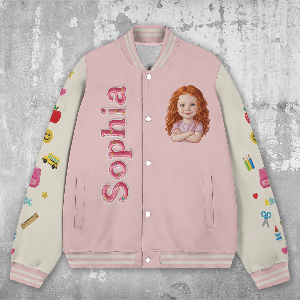 Personalized Little Boy Back To School Varsity Jacket Custom Photo, Name & Grade Embroidered Kids School Gift