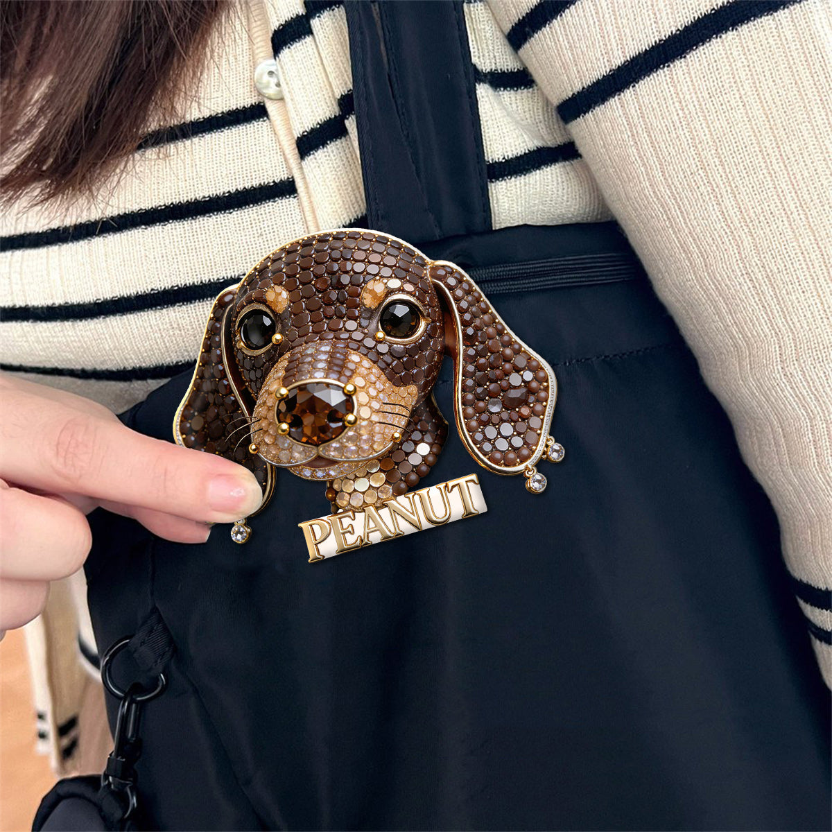 Personalized Bejeweled Siberian Husky Pin Custom Name Gift for Dog Lovers Jacket Backpack Accessory