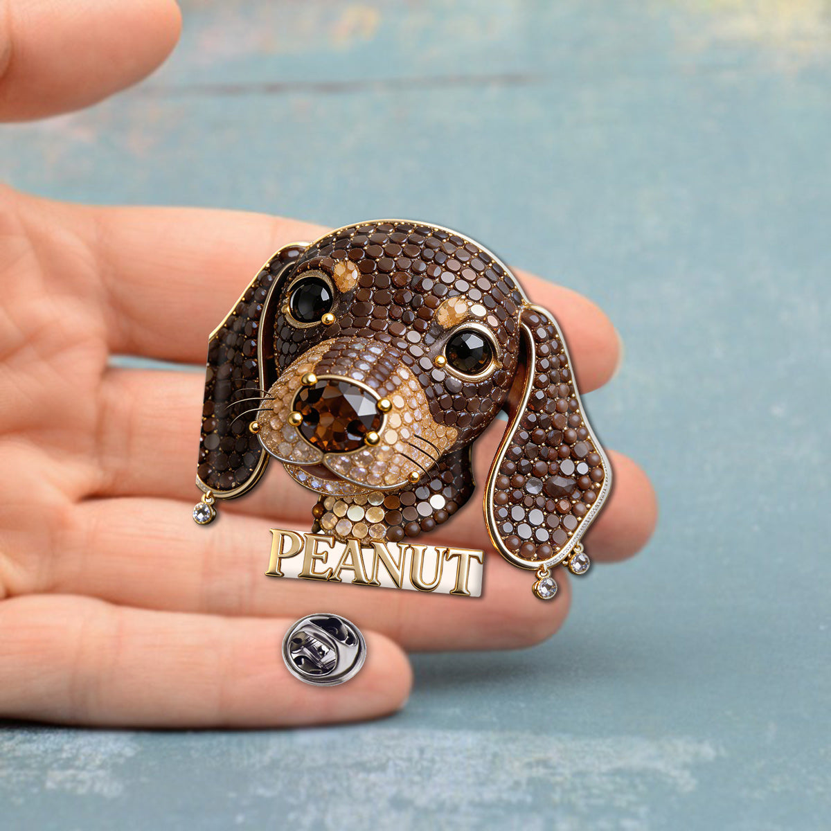 Personalized Jeweled Rottweiler Dog Pin, Unique Custom Gift for Rottweiler Owners Pet Lovers Jacket Backpack Accessory