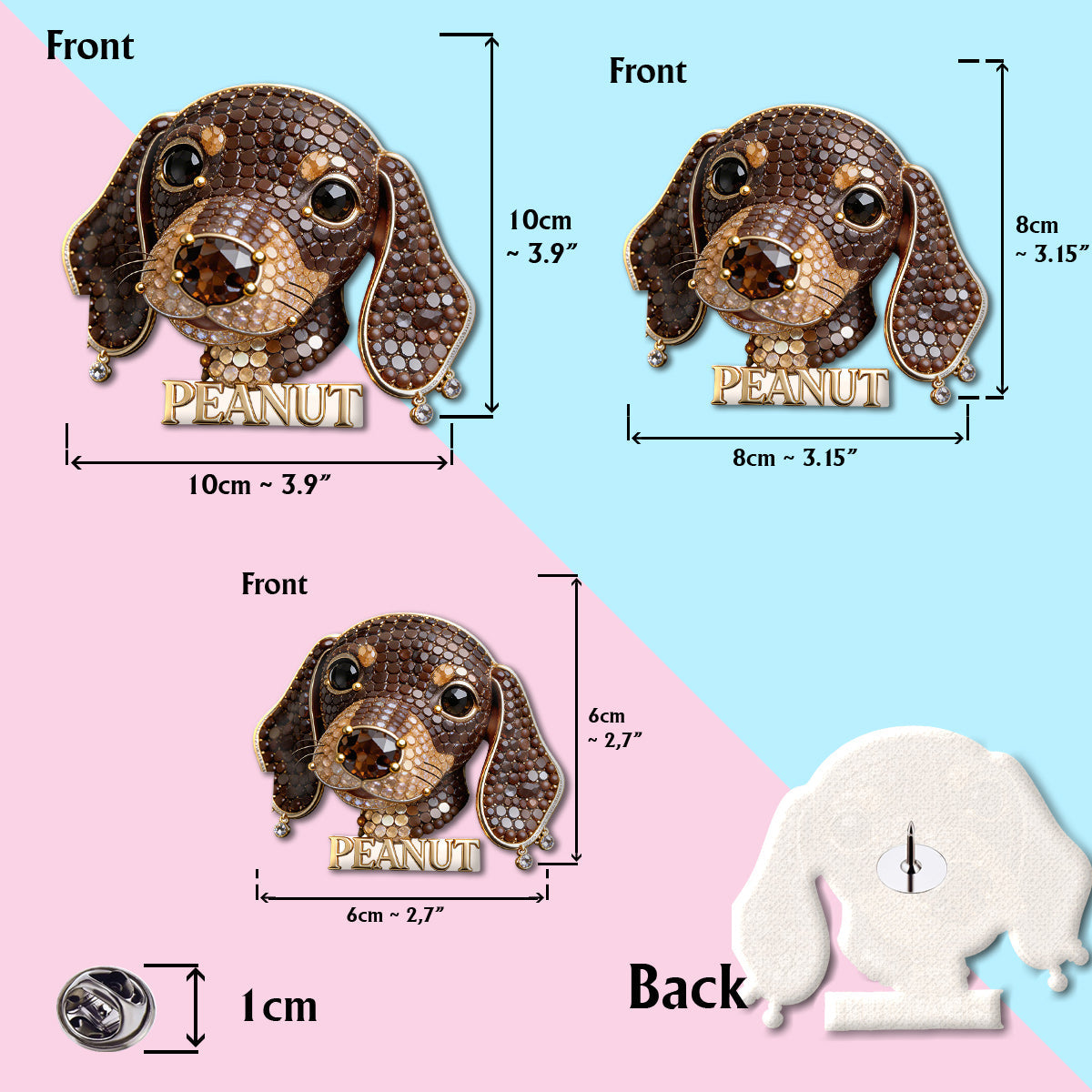 Custom Sparkly French Bulldog Pin, Personalized Name Gift For Frenchie Dog Lovers Pet Owner Accessory