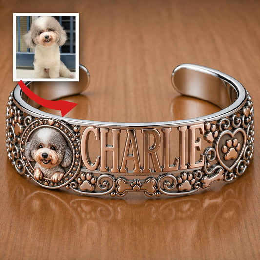 Personalized Fluffy Toy Poodle Cuff Bracelet, Custom Name Pet Jewelry Gift for Poodle Owners and Dog Moms