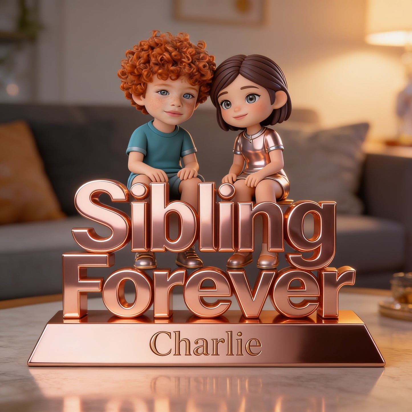 Personalized Sibling Forever Custom Shaped Acrylic Plaque, Cute Young Children Family Keepsake Gift for Home Desk Display