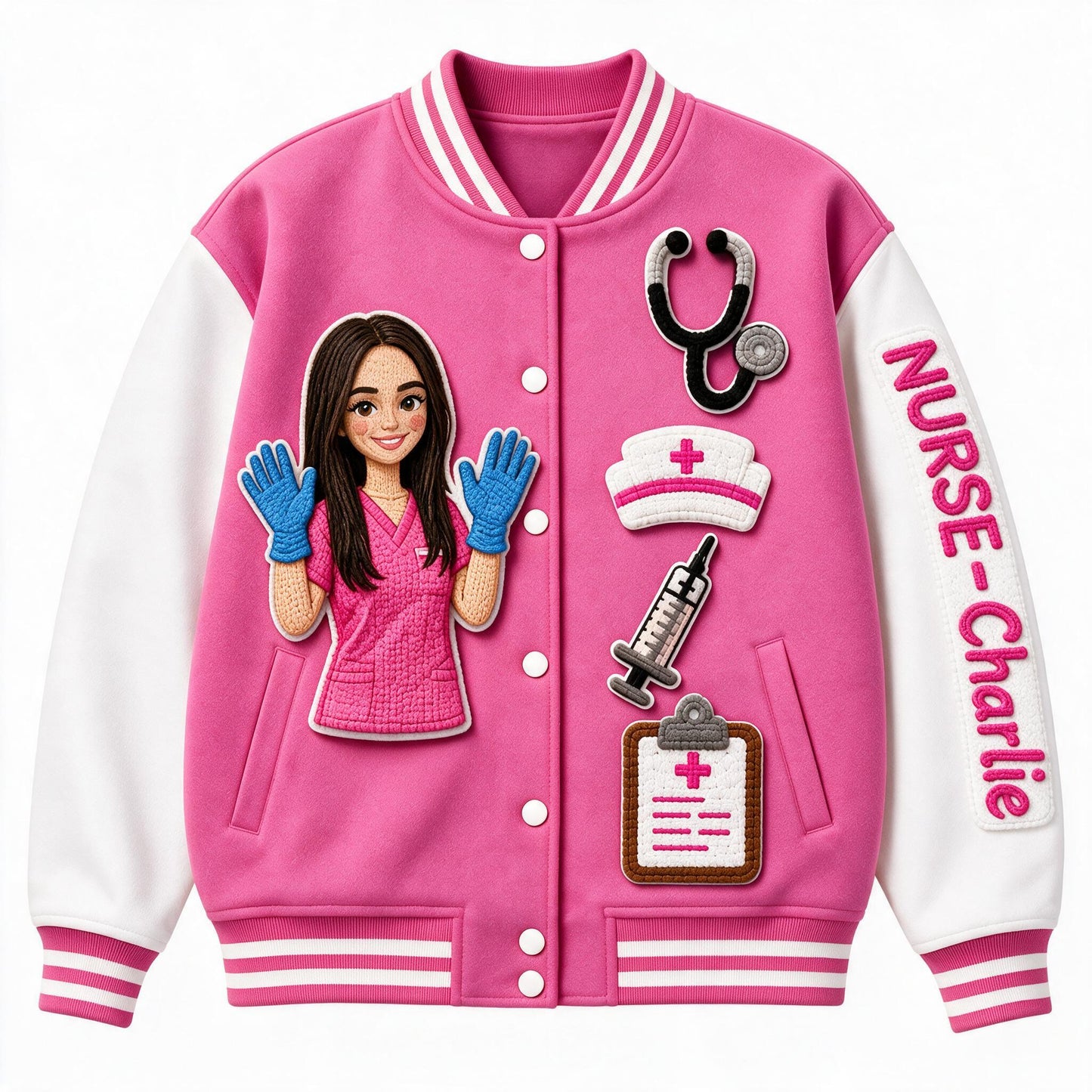 Personalisierte 3D-Patch Krankenschwester Varsity Jacke Geschenk für Pflegekräfte