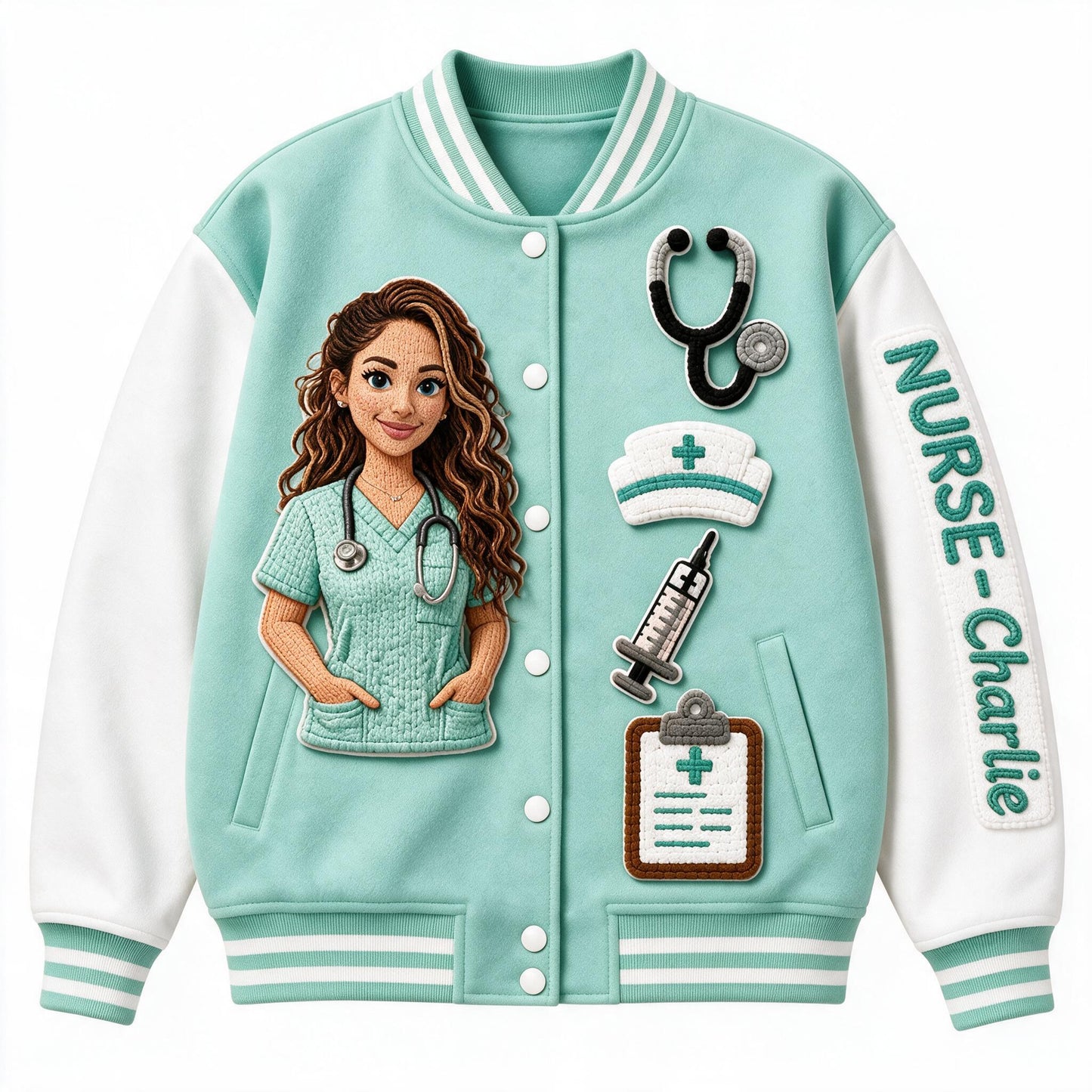 Personalisierte Latina Nurse Life Varsity Jacke - Individuell Besticktes RN Geschenk für Pflegekräfte
