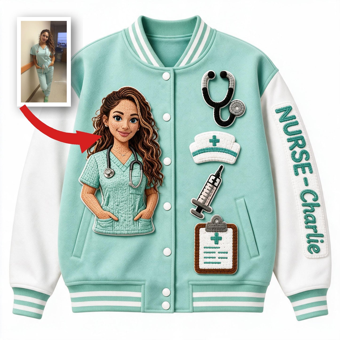 Personalisierte Latina Nurse Life Varsity Jacke - Individuell Besticktes RN Geschenk für Pflegekräfte
