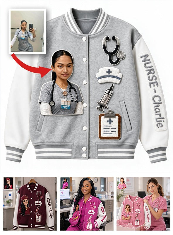 Personalisierte Foto Krankenschwester Varsity Jacke - Geschenk für Pflegekräfte