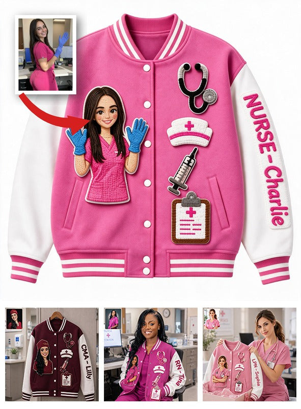 Personalisierte 3D-Patch Krankenschwester Varsity Jacke Geschenk für Pflegekräfte