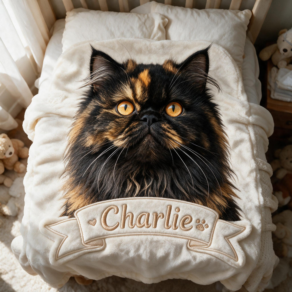 Personalisierte Flauschige Langhaarige Schildpatt Perserkatzen-Fleece-Decke, Gemütliches Geschenk für Katzenliebhaber