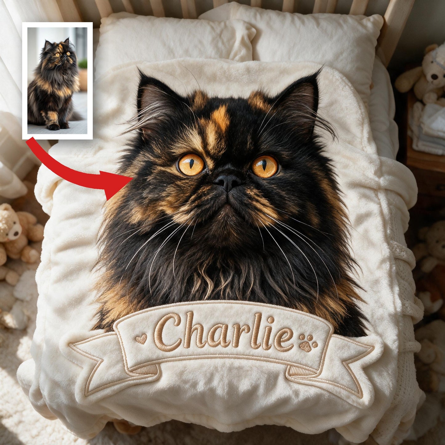 Personalisierte Flauschige Langhaarige Schildpatt Perserkatzen-Fleece-Decke, Gemütliches Geschenk für Katzenliebhaber