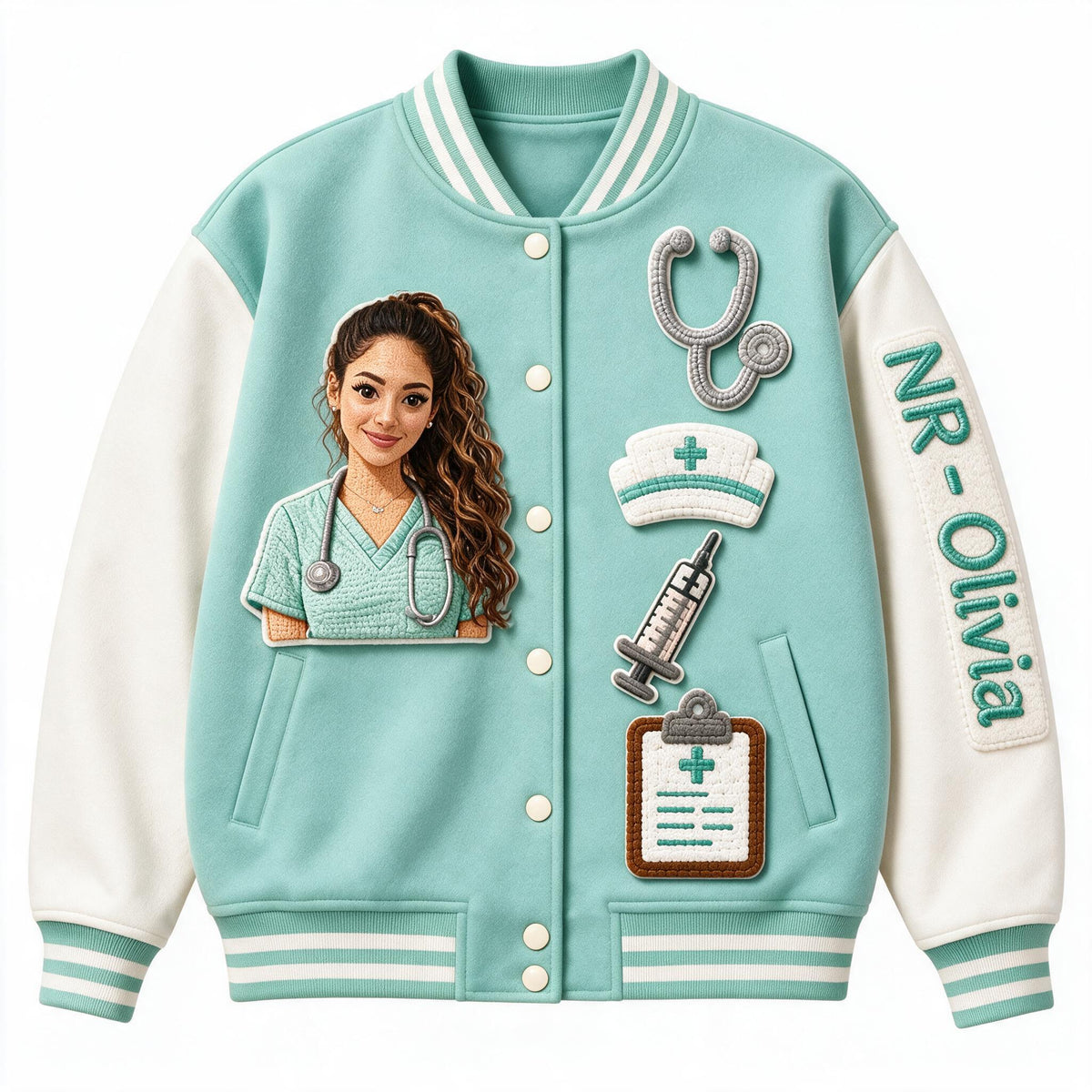 Personalized Latina Nurse Varsity Jacket Custom Embroidered Nurse Life Outerwear, Perfect Gift for NR Nursing Staff and Nurse Graduation