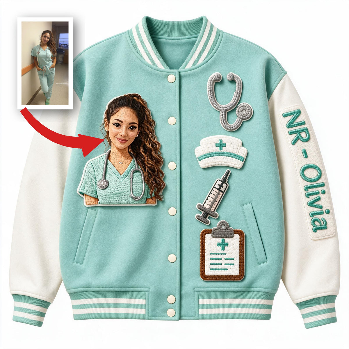 Personalized Latina Nurse Varsity Jacket Custom Embroidered Nurse Life Outerwear, Perfect Gift for NR Nursing Staff and Nurse Graduation